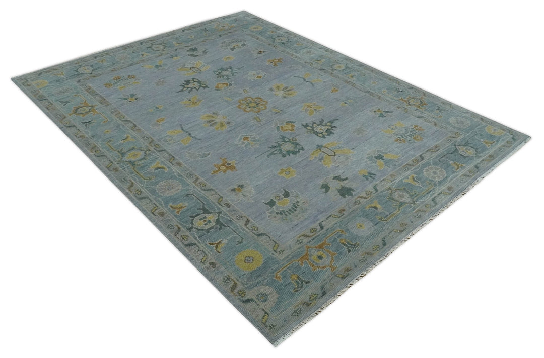 8x10, 9x12, 10x14 and 12x15 Charcoal, Aqua and Silver Hand Knotted Oushak Wool Rug | NT37 - The Rug Decor