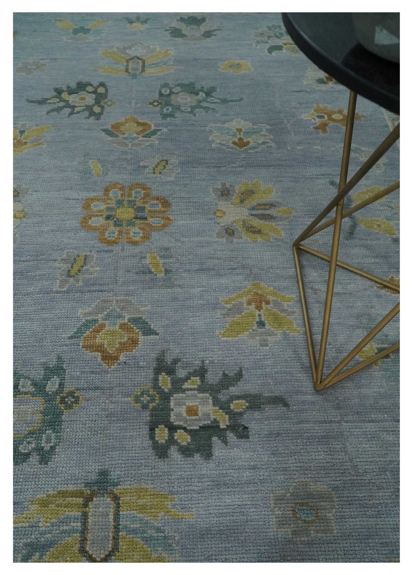 8x10, 9x12, 10x14 and 12x15 Charcoal, Aqua and Silver Hand Knotted Oushak Wool Rug | NT37 - The Rug Decor