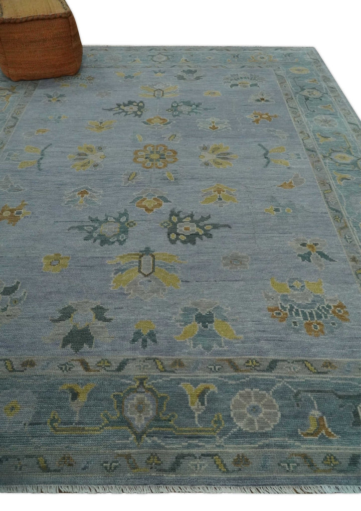 8x10, 9x12, 10x14 and 12x15 Charcoal, Aqua and Silver Hand Knotted Oushak Wool Rug | NT37 - The Rug Decor