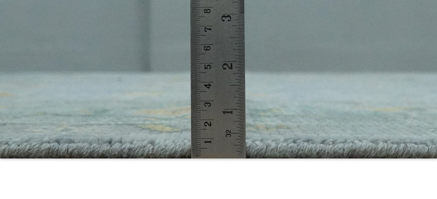 8x10, 9x12, 10x14 and 12x15 Charcoal, Aqua and Silver Hand Knotted Oushak Wool Rug | NT37 - The Rug Decor