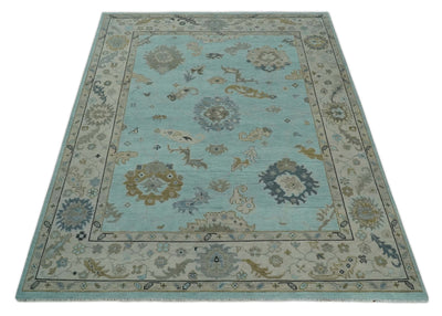 8x10, 9x12, 10x14 and 12x15 Hand Knotted aqua, Beige and Ivory Traditional Persian Oushak Wool Rug | NT21 - The Rug Decor
