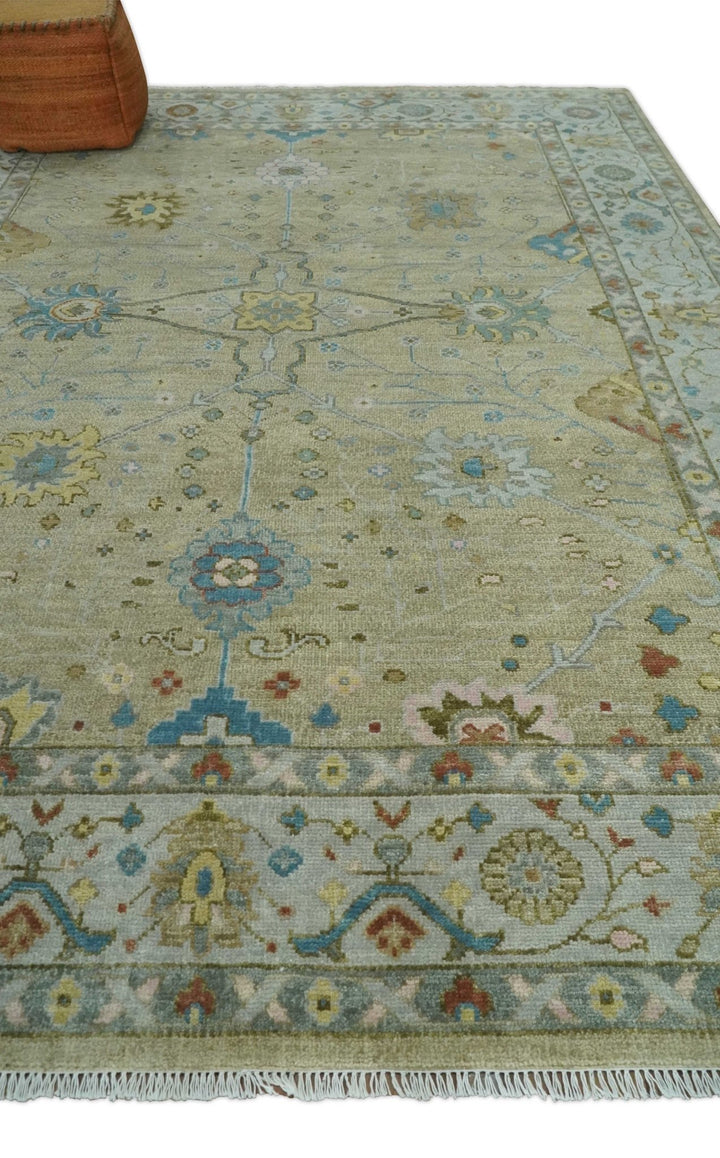 8x10, 9x12, 10x14 and 12x15 Hand Knotted Beige and Ivory Floral Traditional Persian Oushak Wool Rug | TRDCP1205 - The Rug Decor