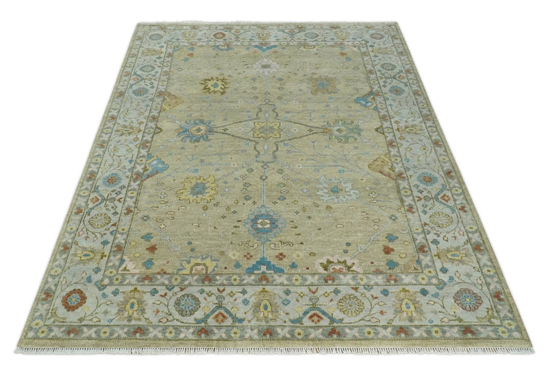 8x10, 9x12, 10x14 and 12x15 Hand Knotted Beige and Ivory Floral Traditional Persian Oushak Wool Rug | TRDCP1205 - The Rug Decor
