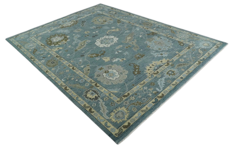 8x10, 9x12, 10x14 and 12x15 Hand Knotted Blue and Beige Traditional Persian Oushak Wool Rug | NT6 - The Rug Decor