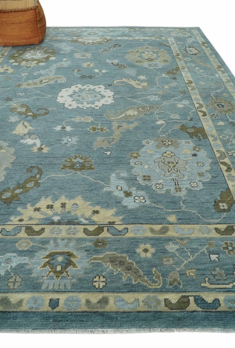 8x10, 9x12, 10x14 and 12x15 Hand Knotted Blue and Beige Traditional Persian Oushak Wool Rug | NT6 - The Rug Decor