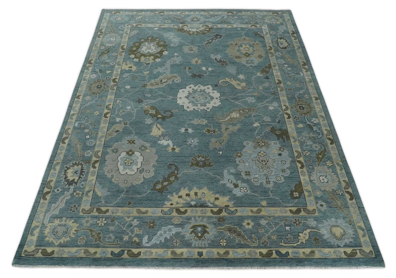 8x10, 9x12, 10x14 and 12x15 Hand Knotted Blue and Beige Traditional Persian Oushak Wool Rug | NT6 - The Rug Decor