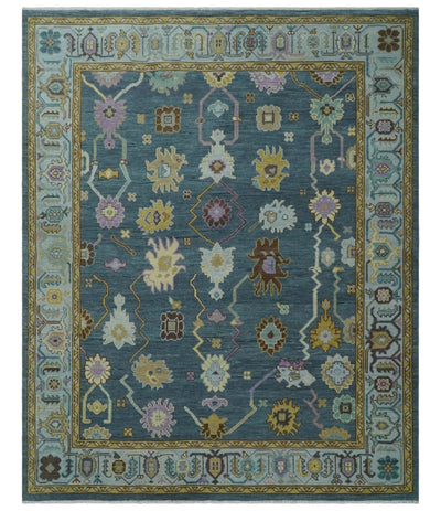 8x10, 9x12, 10x14 and 12x15 Hand Knotted Blue and Silver Traditional Oushak Wool Rug | NT27 - The Rug Decor