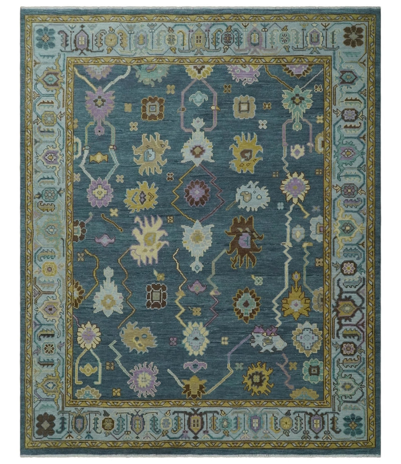 8x10, 9x12, 10x14 and 12x15 Hand Knotted Blue and Silver Traditional Oushak Wool Rug | NT27 - The Rug Decor