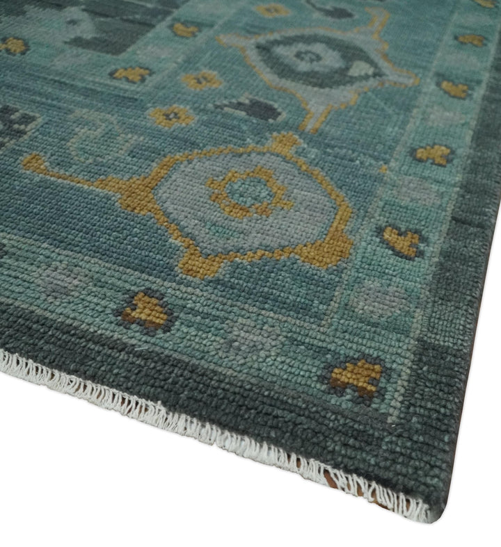 8x10, 9x12, 10x14 and 12x15 Hand Knotted Charcoal and Aqua Traditional Oushak Wool Rug | NT42 - The Rug Decor