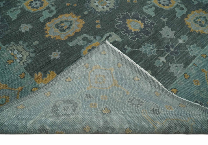 8x10, 9x12, 10x14 and 12x15 Hand Knotted Charcoal and Aqua Traditional Oushak Wool Rug | NT42 - The Rug Decor