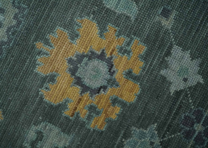 8x10, 9x12, 10x14 and 12x15 Hand Knotted Charcoal and Aqua Traditional Oushak Wool Rug | NT42 - The Rug Decor