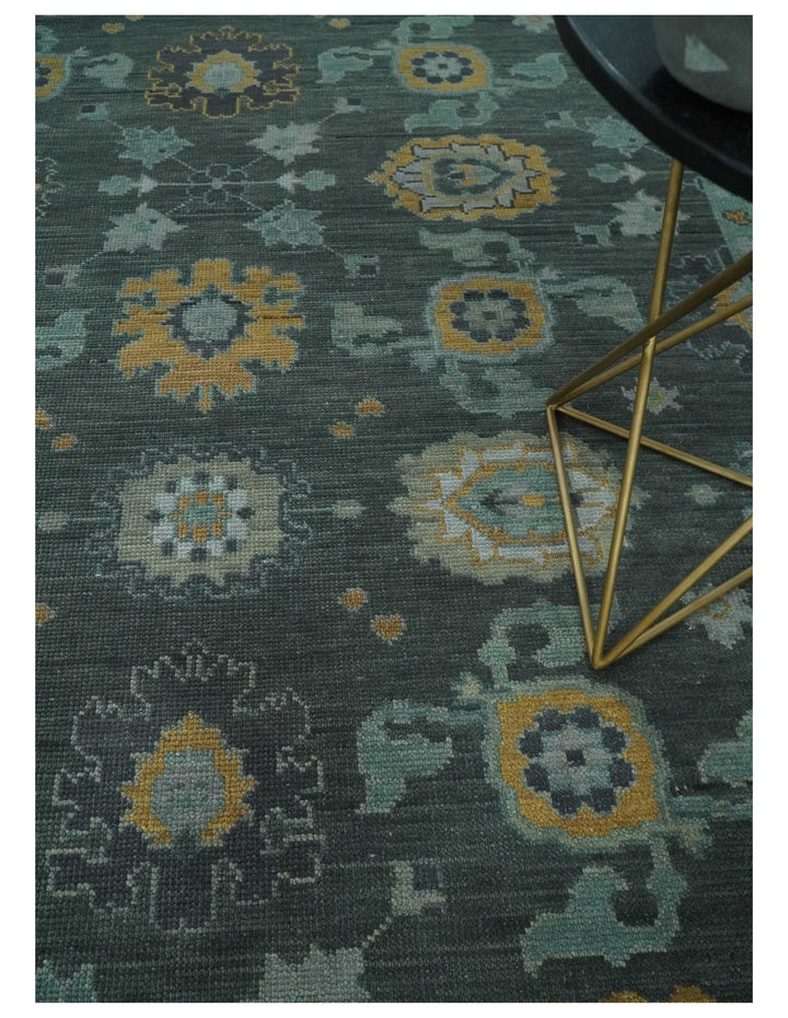 8x10, 9x12, 10x14 and 12x15 Hand Knotted Charcoal and Aqua Traditional Oushak Wool Rug | NT42 - The Rug Decor