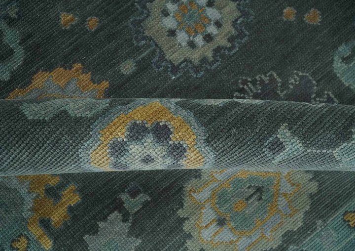 8x10, 9x12, 10x14 and 12x15 Hand Knotted Charcoal and Aqua Traditional Oushak Wool Rug | NT42 - The Rug Decor