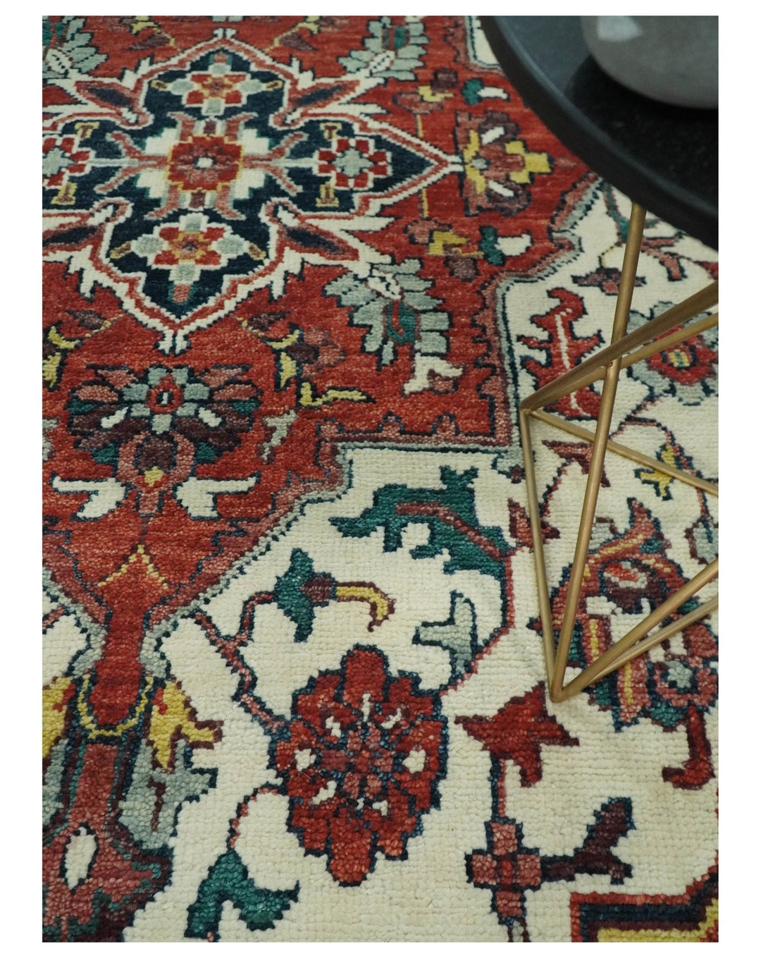 8x10, 9x12,10x14 and 12x15 Hand Knotted Ivory and Rust Traditional Rug ...