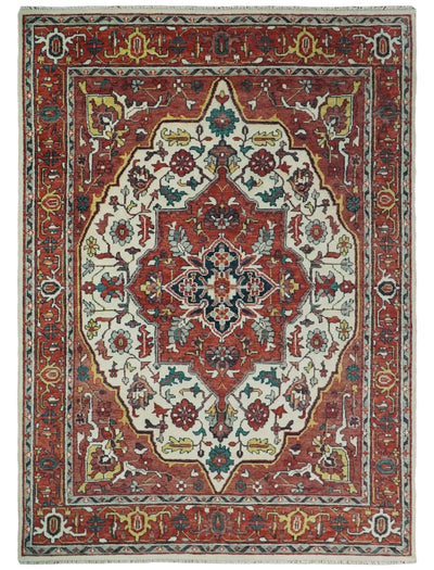 8x10, 9x12, 10x14 and 12x15 Hand Knotted Ivory and Rust Traditional Area Rug - The Rug Decor