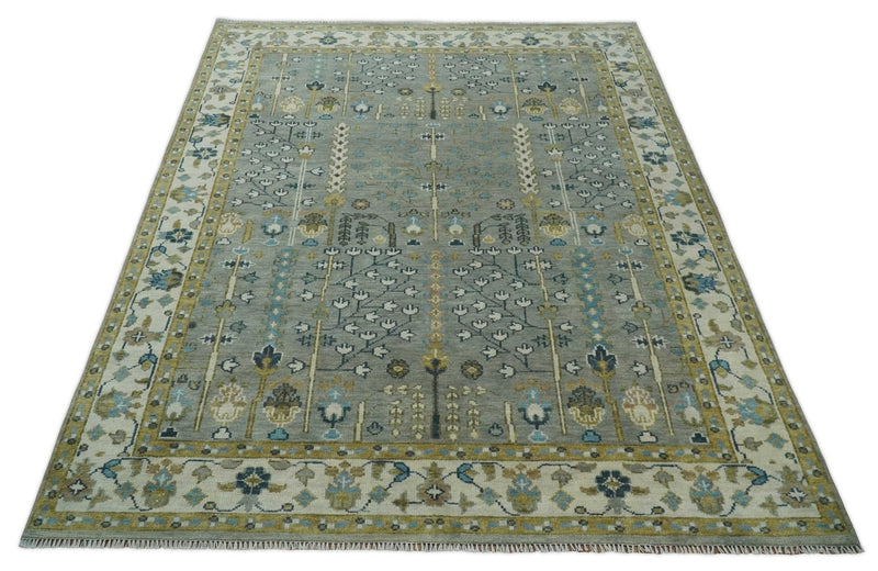 8x10, 9x12, 10x14 and 12x15 Hand Knotted Silver, Ivory and Beige Traditional Persian Vintage Wool Rug | TRDCP1372 - The Rug Decor