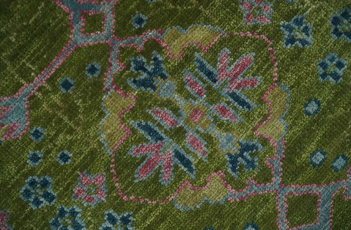 8x10, 9x12, 10x14 and 12x15 Moss Green, Blue and Peach Hand Knotted Vibrant colorful Donegal Design Wool Rug | TRDCP1491 - The Rug Decor