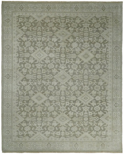 8x10, 9x12 and 10x14 Brown and Beige Hand Knotted Wool Low Pile Vintage Area Rug | AIN3 - The Rug Decor
