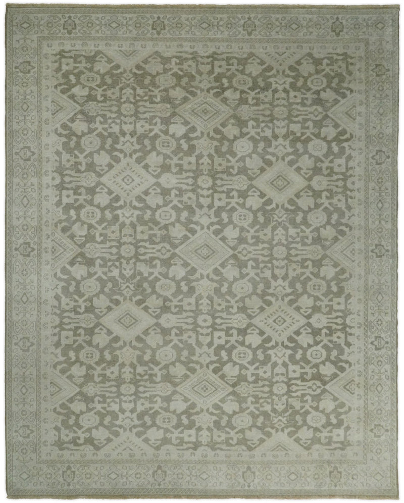 8x10, 9x12 and 10x14 Brown and Beige Hand Knotted Wool Low Pile Vintage Area Rug | AIN3 - The Rug Decor
