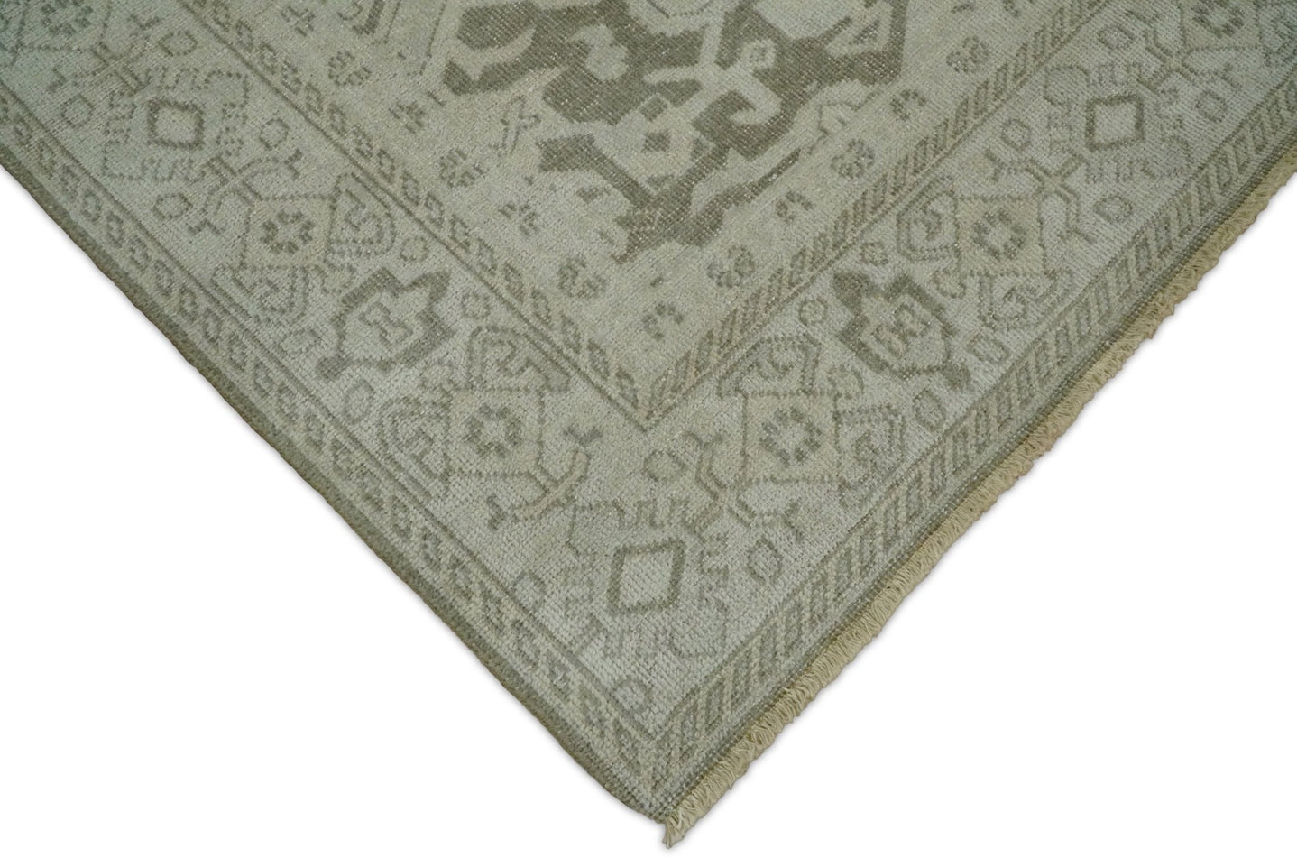 8x10, 9x12 and 10x14 Brown and Beige Hand Knotted Wool Low Pile Vintage Area Rug | AIN3 - The Rug Decor