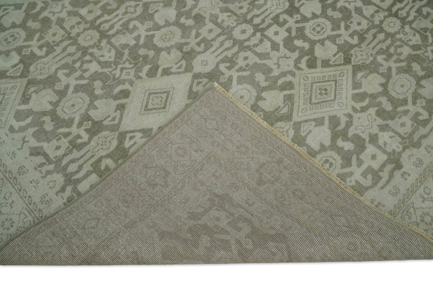 8x10, 9x12 and 10x14 Brown and Beige Hand Knotted Wool Low Pile Vintage Area Rug | AIN3 - The Rug Decor