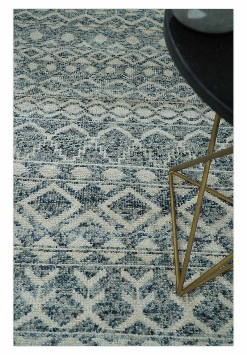 8x10, 9x12 and 10x14 Hand Knotted Blue, Beige and Camel Modern Contemporary Southwestern Tribal Trellis Recycled Silk Area Rug | OP13 - The Rug Decor