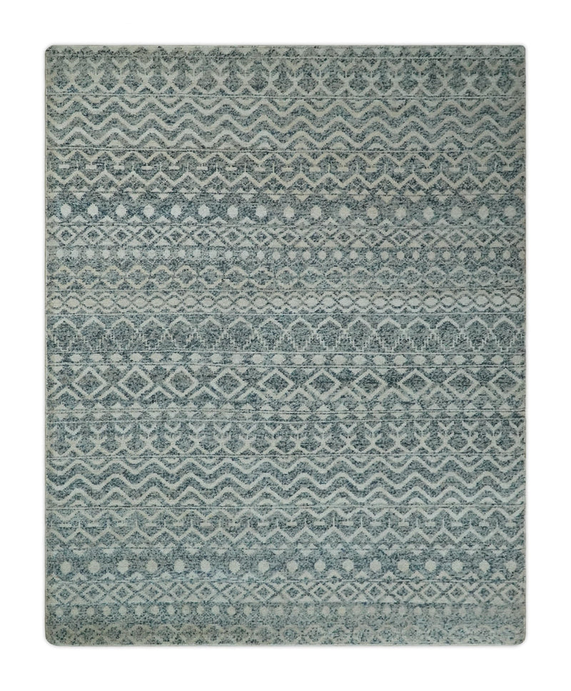 8x10, 9x12 and 10x14 Hand Knotted Blue, Beige and Camel Modern Contemporary Southwestern Tribal Trellis Recycled Silk Area Rug | OP13 - The Rug Decor
