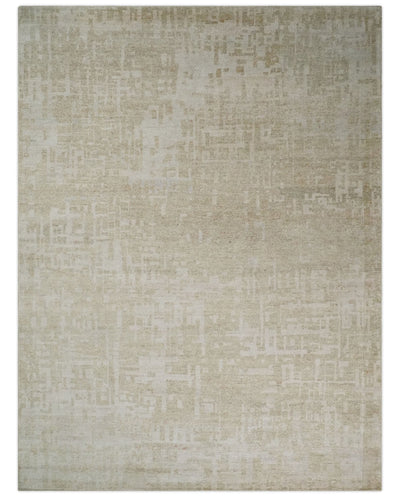 8x10, 9x12 and 10x14 Hand Knotted Ivory and Beige Modern Abstract Contemporary Recycled Silk Area Rug | OP14 - The Rug Decor