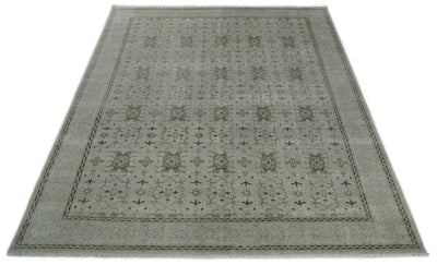 8x10, 9x12 and 10x14 Hand Knotted Wool Blend Silver and Brown Area Rug | EMP7 - The Rug Decor