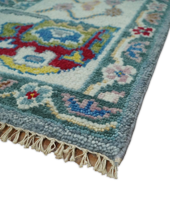 8x10 All Wool Traditional Persian Blue and Ivory Vibrant Colorful Hand knotted Oushak Area Rug | TRDCP162810 - The Rug Decor