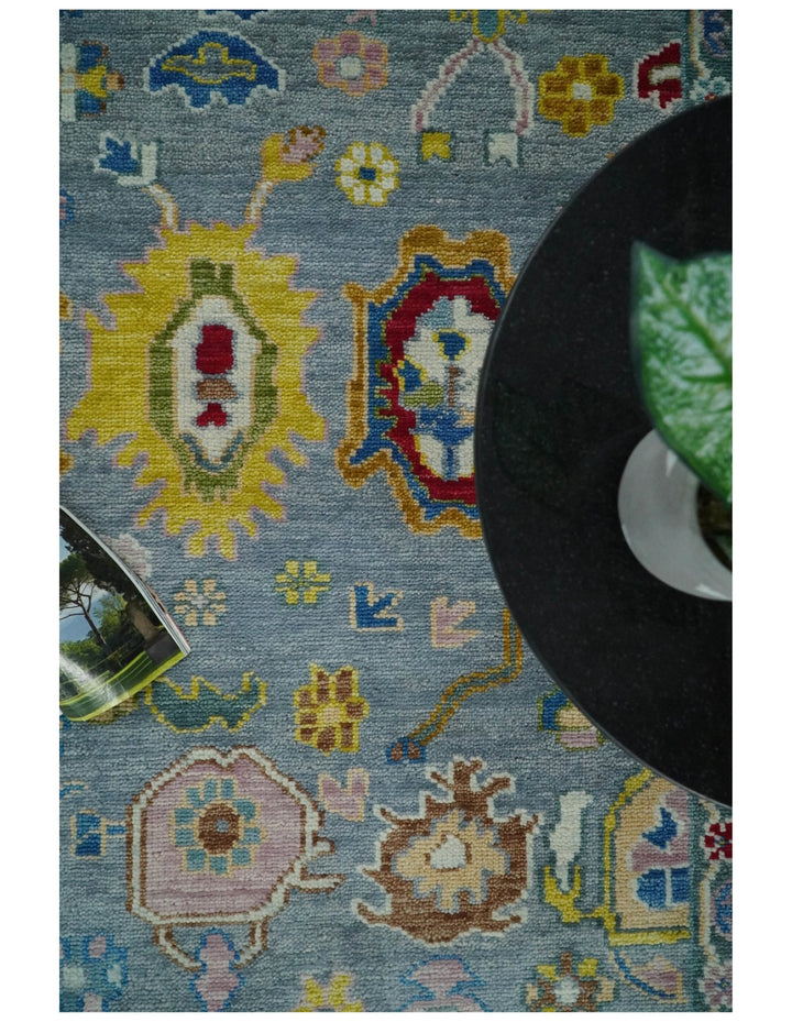 8x10 All Wool Traditional Persian Blue and Ivory Vibrant Colorful Hand knotted Oushak Area Rug | TRDCP162810 - The Rug Decor