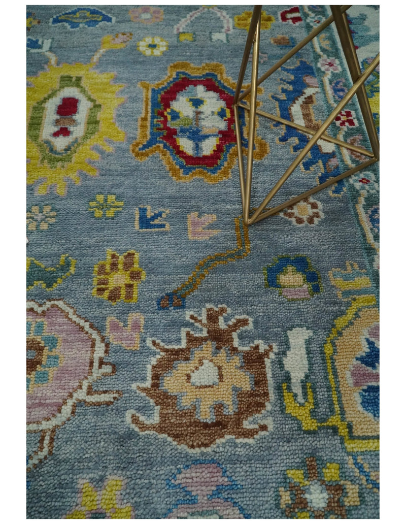 8x10 All Wool Traditional Persian Blue and Ivory Vibrant Colorful Hand knotted Oushak Area Rug | TRDCP162810 - The Rug Decor
