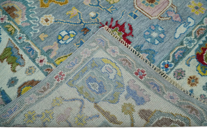 8x10 All Wool Traditional Persian Blue and Ivory Vibrant Colorful Hand knotted Oushak Area Rug | TRDCP162810 - The Rug Decor