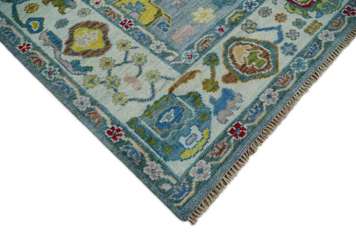 8x10 All Wool Traditional Persian Blue and Ivory Vibrant Colorful Hand knotted Oushak Area Rug | TRDCP162810 - The Rug Decor