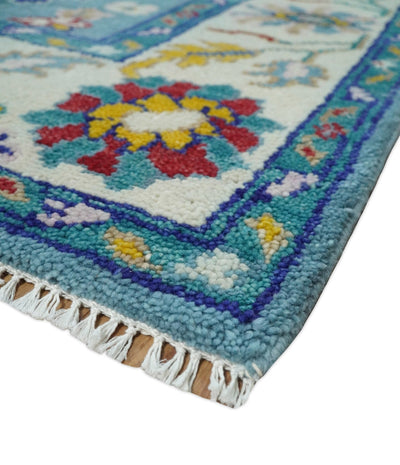 8x10 All Wool Traditional Persian Blue and Ivory Vibrant Colorful Hand knotted Oushak Area Rug | TRDCP291810 - The Rug Decor