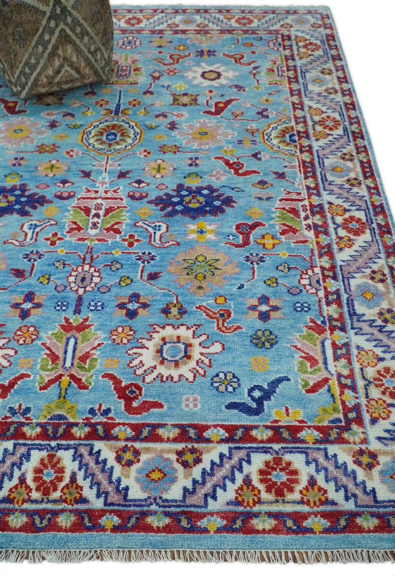 8x10 All Wool Traditional Persian Blue and Red Vibrant Colorful Hand knotted Oushak Area Rug | TRDCP163810 - The Rug Decor