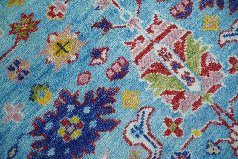 8x10 All Wool Traditional Persian Blue and Red Vibrant Colorful Hand knotted Oushak Area Rug | TRDCP163810 - The Rug Decor