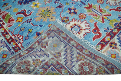8x10 All Wool Traditional Persian Blue and Red Vibrant Colorful Hand knotted Oushak Area Rug | TRDCP163810 - The Rug Decor