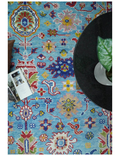 8x10 All Wool Traditional Persian Blue and Red Vibrant Colorful Hand knotted Oushak Area Rug | TRDCP163810 - The Rug Decor