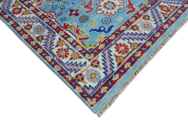 8x10 All Wool Traditional Persian Blue and Red Vibrant Colorful Hand knotted Oushak Area Rug | TRDCP163810 - The Rug Decor