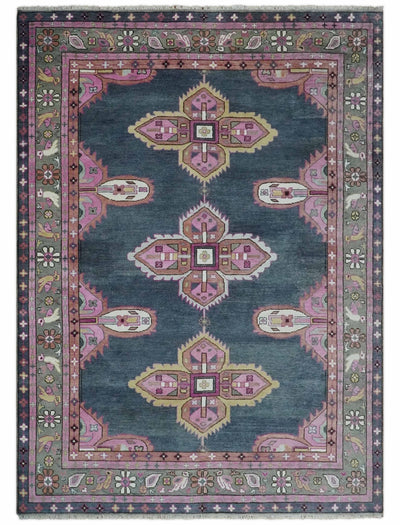 8x10 and 10x14 Hand Knotted Charcoal, Silver and Pink Traditional Wool Area Rug - The Rug Decor