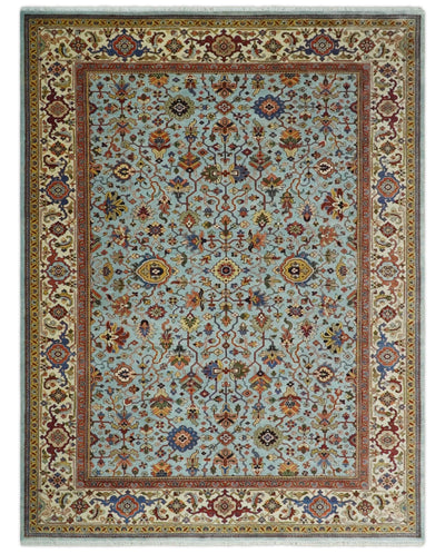 8x10 and 9x12 Fine Hand Knotted Blue and Ivory Traditional Vintage Antique Persian Wool Rug | TRDCP853 - The Rug Decor