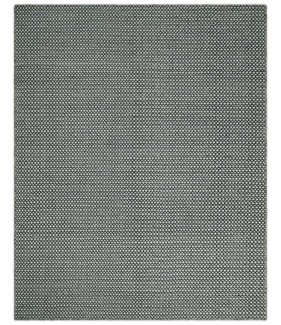 8x10 and 9x12 Flatwoven Dhurrie Modern Checkered Black and Ivory Wool Area Rug, Layering Rug | TRDCP831 - The Rug Decor