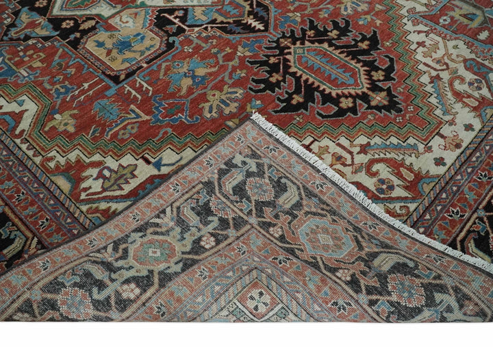 8x10 and 9x12 Hand Knotted Rust, Ivory and Black Traditional Wool Area Rug - The Rug Decor