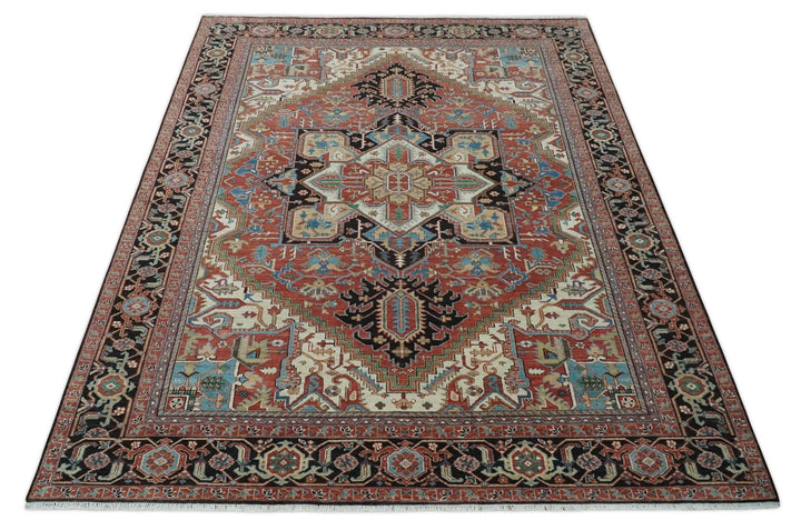 8x10 and 9x12 Hand Knotted Rust, Ivory and Black Traditional Wool Area Rug - The Rug Decor