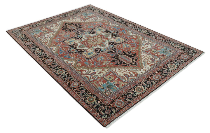 8x10 and 9x12 Hand Knotted Rust, Ivory and Black Traditional Wool Area Rug - The Rug Decor