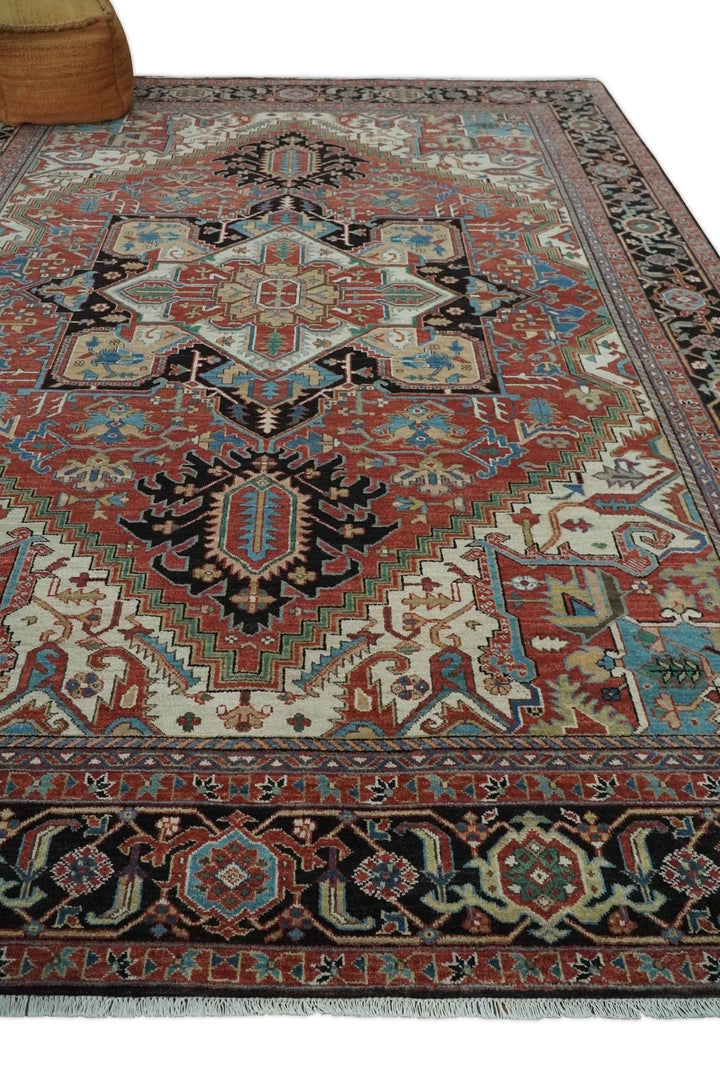 8x10 and 9x12 Hand Knotted Rust, Ivory and Black Traditional Wool Area Rug - The Rug Decor