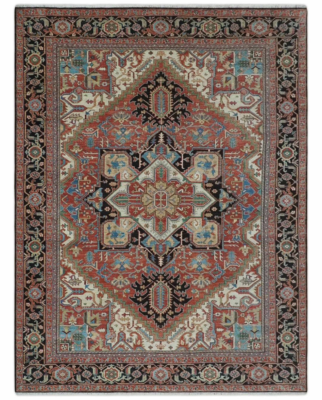 8x10 and 9x12 Hand Knotted Rust, Ivory and Black Traditional Wool Area Rug - The Rug Decor