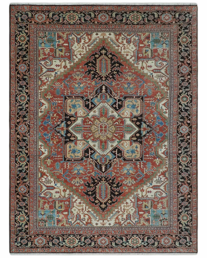 8x10 and 9x12 Hand Knotted Rust, Ivory and Black Traditional Wool Area Rug - The Rug Decor