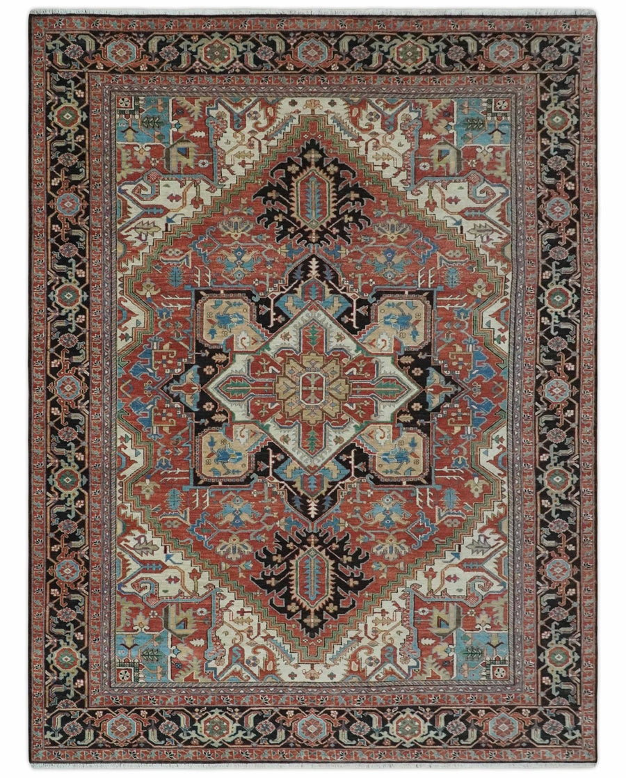 8x10 and 9x12 Hand Knotted Rust, Ivory and Black Traditional Wool Area Rug - The Rug Decor